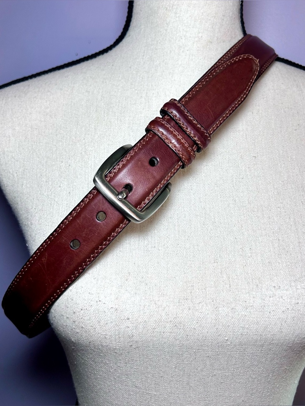Fossil Brown Leather Belt Men’s 36 Silver Buckle
